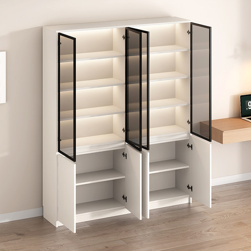 嗨佩小匠书柜带柜门实木储物柜一体靠墙书架高档定制客厅带玻璃门 - 图2