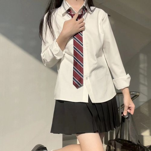 长袖短袖jk衬衫基础款制服套装春秋学院风内搭外套抗皱白色上衣女 - 图0