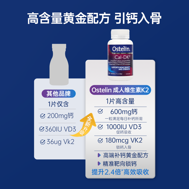 【进阶补钙】Ostelin维生素d3k2钙孕妇女士补钙中老年碳酸钙60粒