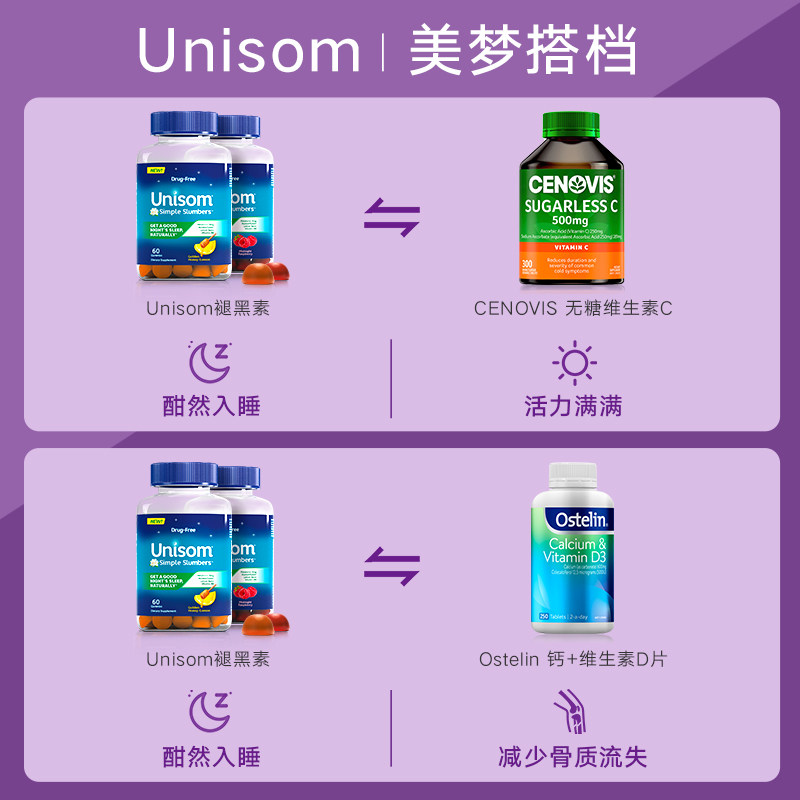 unisom褪黑素失眠睡眠糖入睡片软糖 sanofi赛诺菲海外褪黑素/松果体素