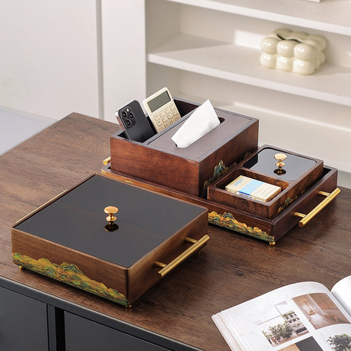 新中式胡桃色木质点心盘托盘糕点坚果方钵干果盘收纳盒实木水果盘 - 图3