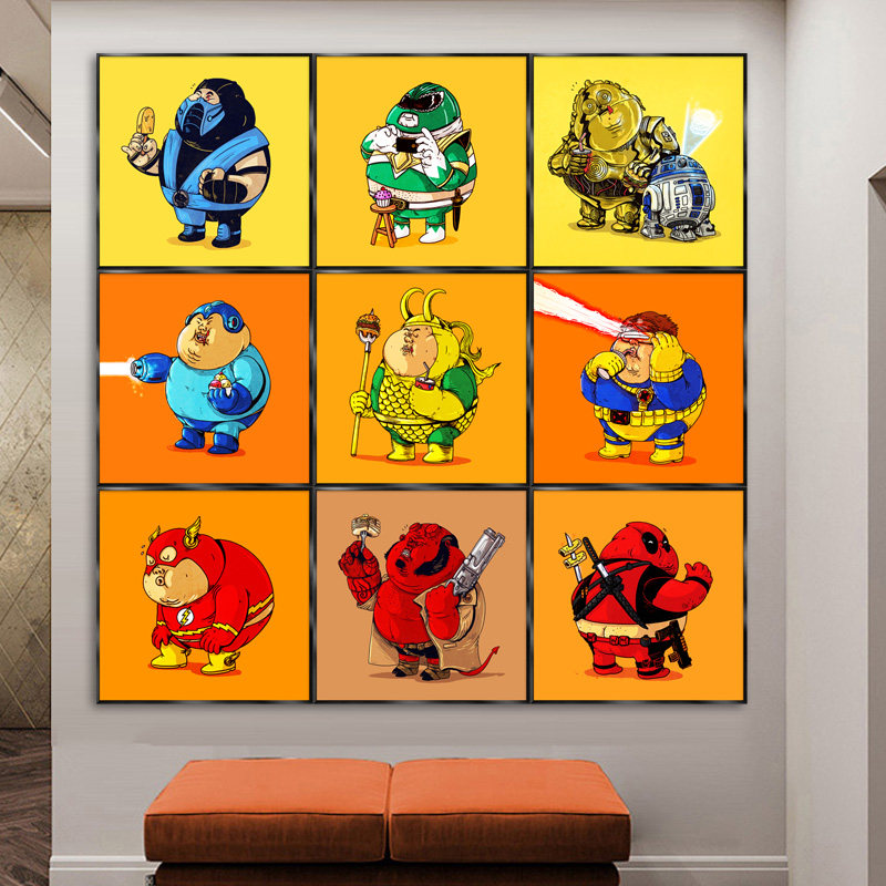 潮流卡通装饰画超人蜘蛛侠动漫挂画钢铁侠海报复仇者联盟背景壁画,淘宝优惠券,粉丝福利购,淘宝优惠卷