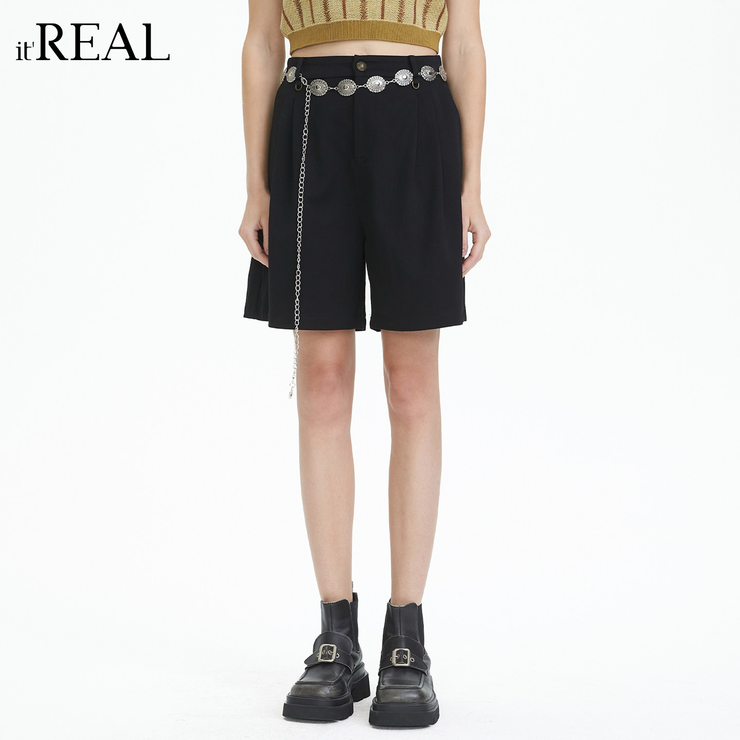 it'real瑞尔春季新款宽松黑色休闲百搭时尚短裤,淘宝优惠券,粉丝福利购,淘宝优惠卷