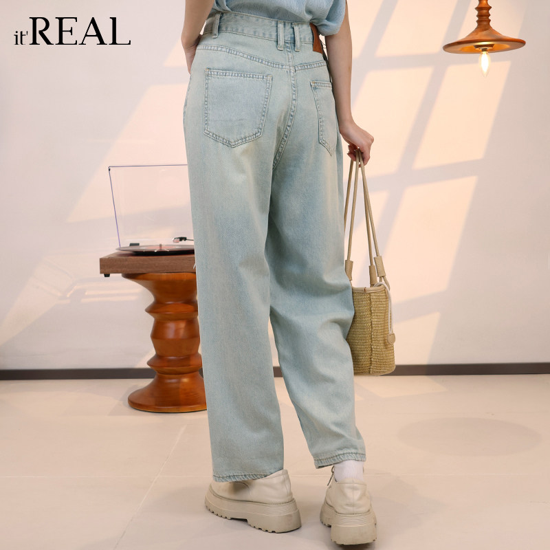 it'real瑞尔夏新款薄美式复古破洞牛仔裤女浅蓝色老爹哈伦长裤,淘宝优惠券,粉丝福利购,淘宝优惠卷