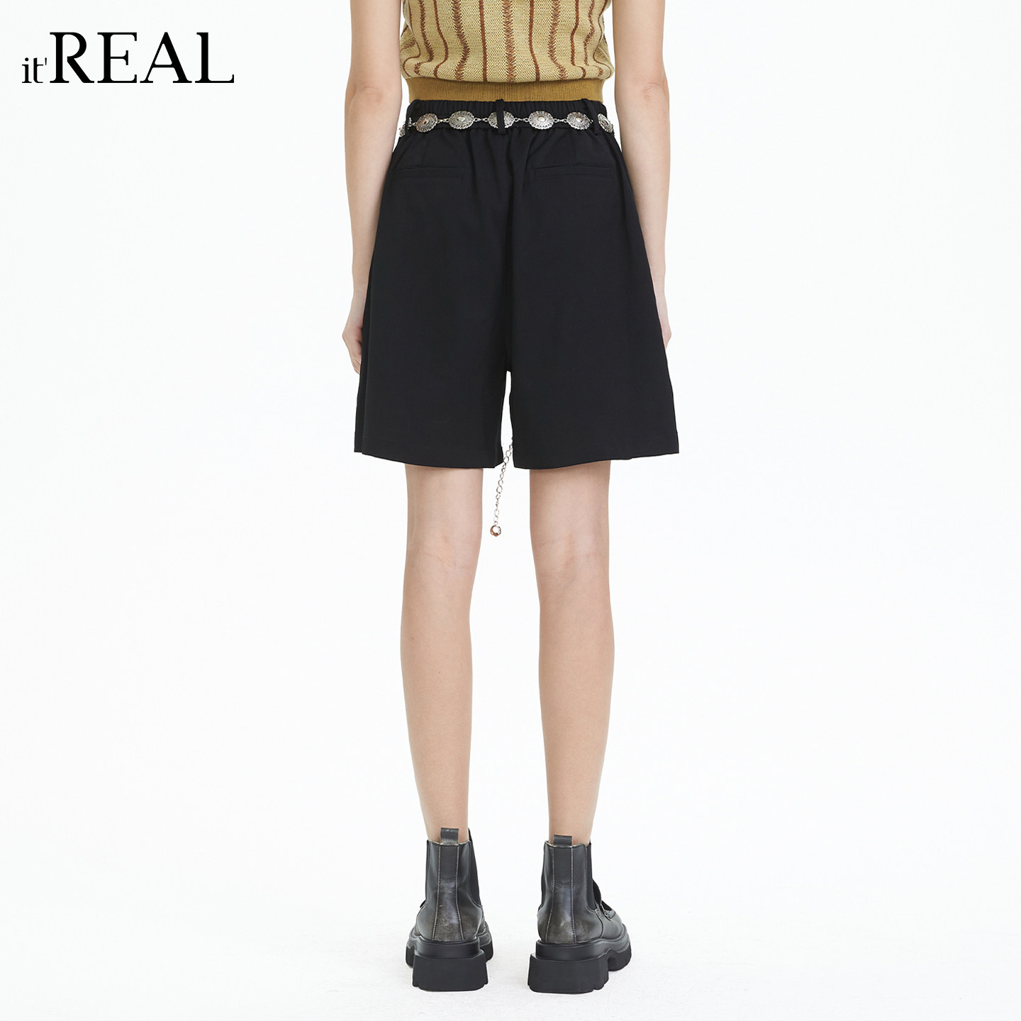 it'real瑞尔春季新款宽松黑色休闲百搭时尚短裤,淘宝优惠券,粉丝福利购,淘宝优惠卷