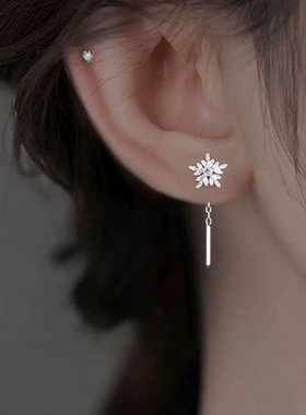 S999足银雪花流苏耳线