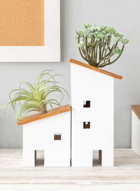 创意田园仿真绿植小房屋书柜摆件