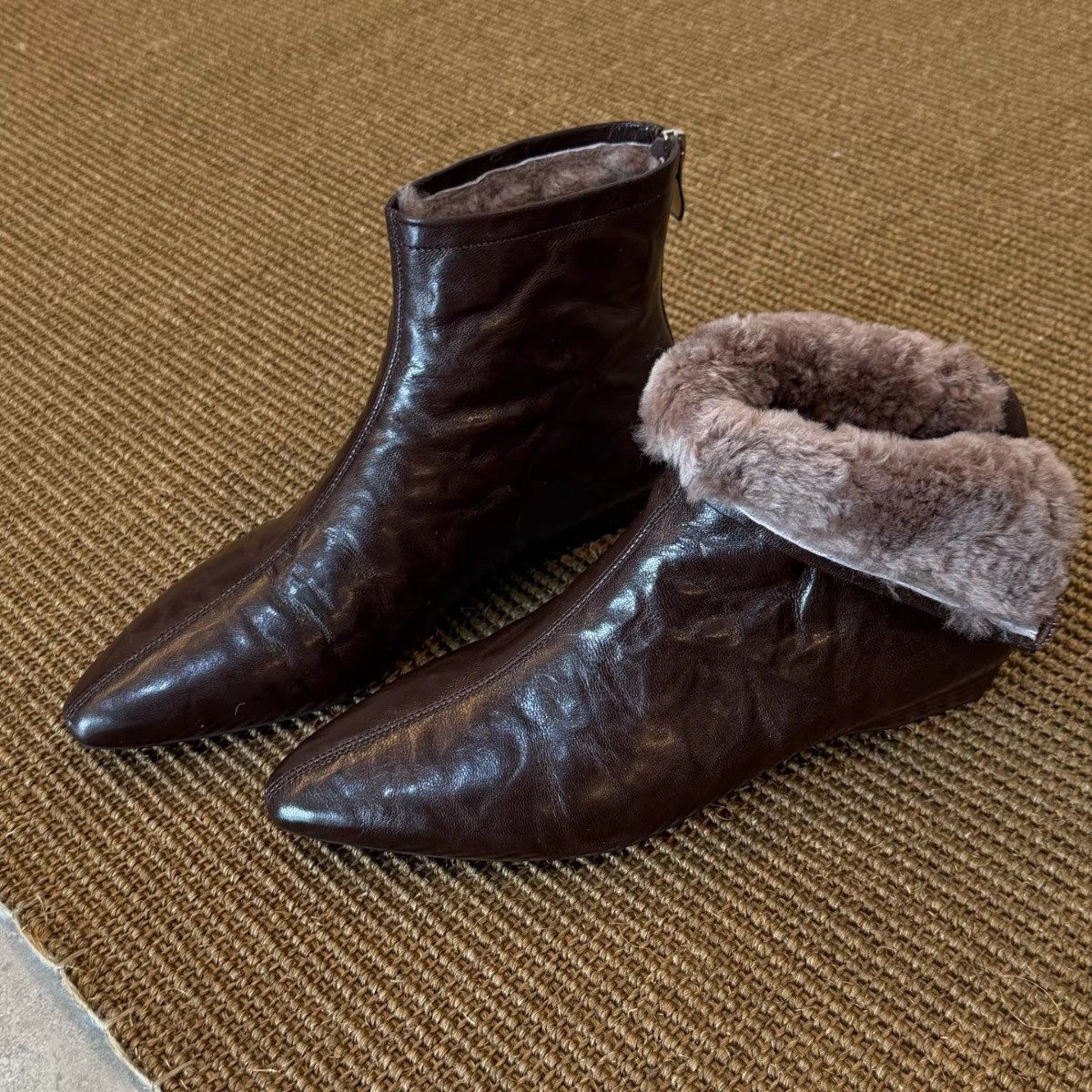 牛皮版~复古尖头内增高平底短靴女新款冬季简约马丁靴加绒棉靴,淘宝优惠券,粉丝福利购,淘宝优惠卷