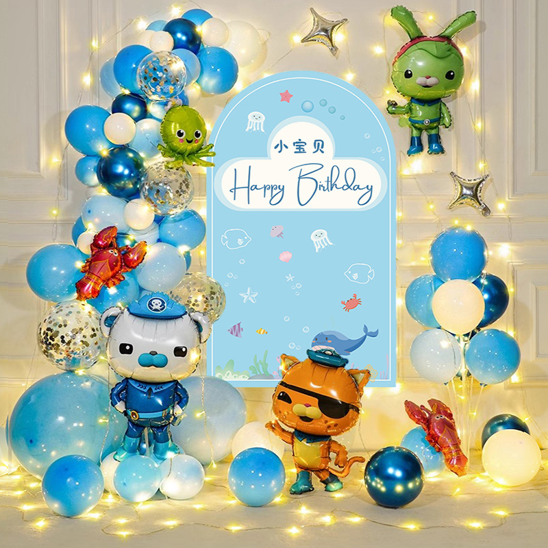 海底小纵队主题装饰男孩儿童生日场景布置宝宝3岁气球派对背景墙5