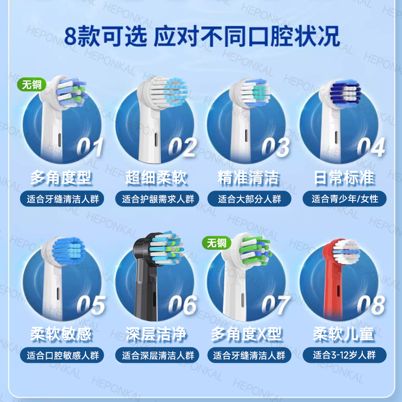 HEPONKAL适配博朗欧乐B电动牙刷头欧乐比OralB替换通用头D12 D16