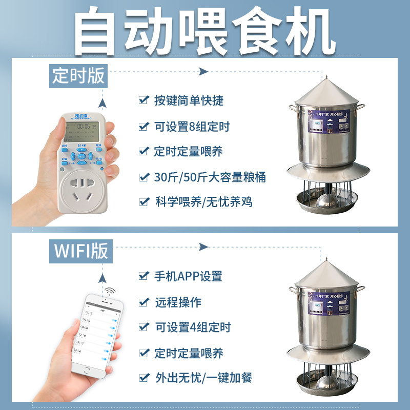 鸡自动喂食器鸡饲料不锈钢防撒食槽鸡定时自动投料机远程喂鸡神器 - 图1