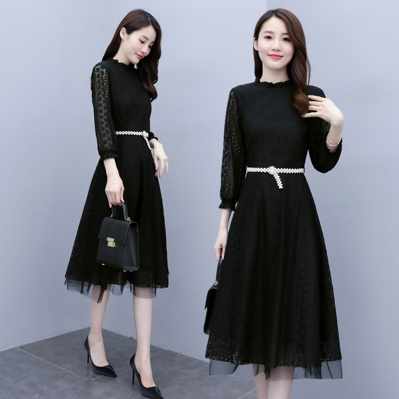 春秋蕾丝长袖韩版中长款气质连衣裙 从度连衣裙