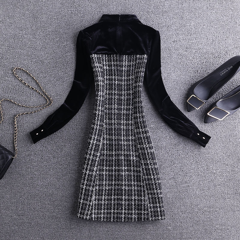 小香风金丝绒打底2021年秋冬连衣裙 从度连衣裙