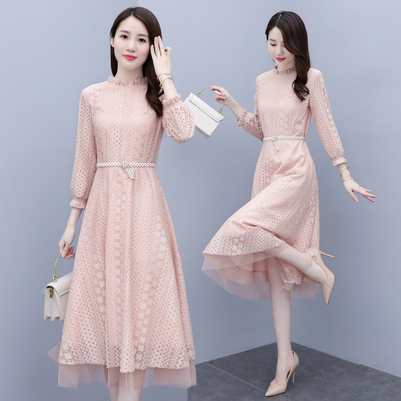 春秋蕾丝长袖韩版中长款气质连衣裙 从度连衣裙