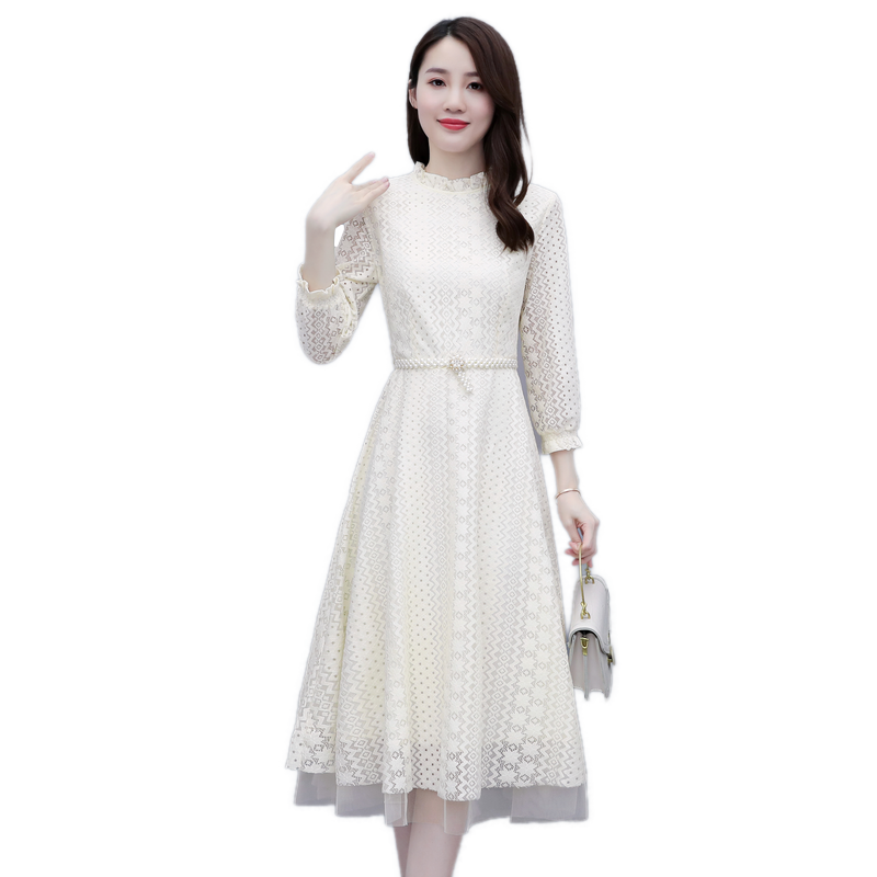 春秋蕾丝长袖韩版中长款气质连衣裙 从度连衣裙