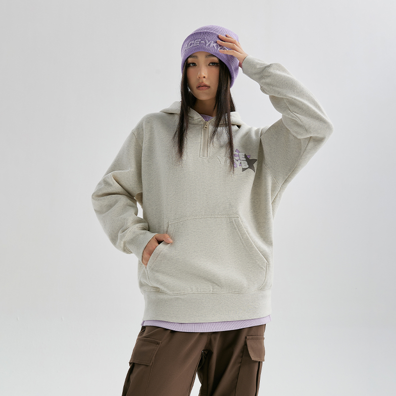 YKYB黄子韬冬连帽卫衣加绒潮拉链外套星星刺绣重磅落肩宽松帽衫 - 图2