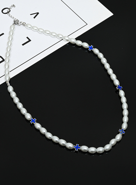 复古宫廷风十字架珍珠项链锁骨链