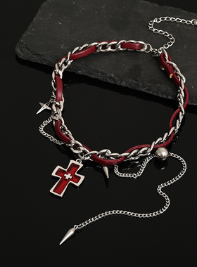 暗黑红十字架项链颈链男小众