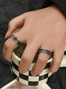 荆棘缠绕做旧复古开口戒指男款