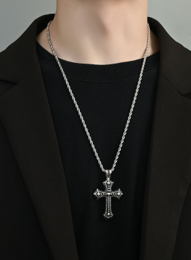 曜黑十字架项链男款小众设计