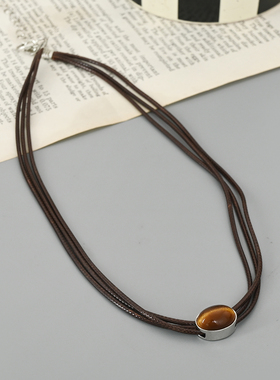 Vintage古着多层皮绳项链女简约