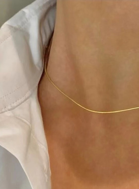 金色钛钢方形蛇骨链项链小众