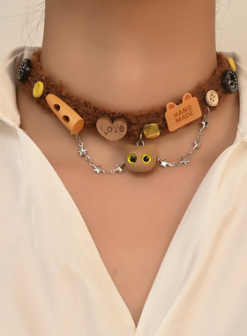 美拉德小猫choker毛绒颈链项链