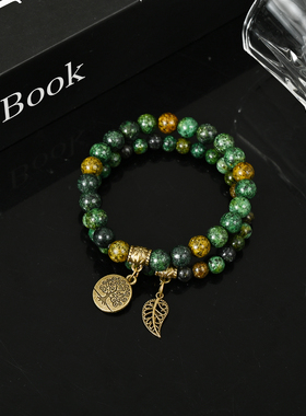 Vintage古着手链绿色树叶手串