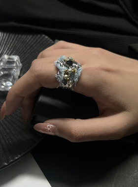 星芒复古牛仔布戒指男千禧亚文化