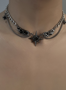 暗黑风芒星翅膀嘻哈街头项链男女