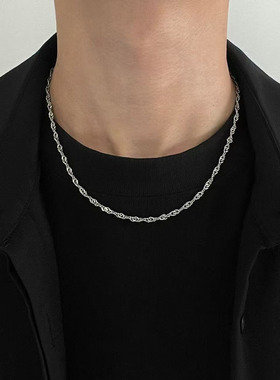 不掉色水波链钛钢项链男士小众