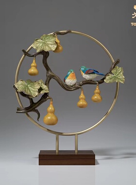 铜师傅 铜摆件《福禄长久》葫芦 相思鸟客厅桌面玄关乔迁新婚礼品