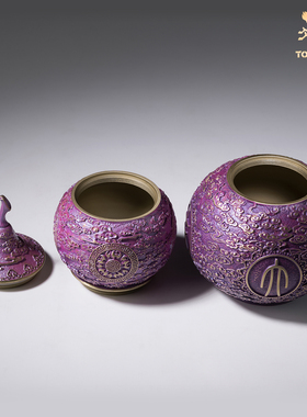 铜师傅《紫气东来双层茶叶罐》客厅桌面茶叶罐铜摆件 家居工艺品