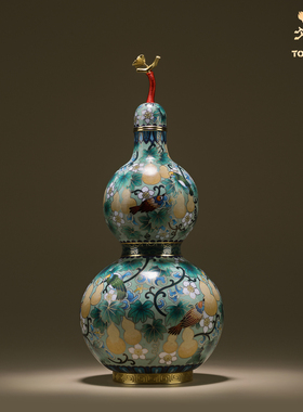 铜师傅《平安福禄》《福禄双全》客厅紫铜景泰蓝葫芦摆件 工艺品