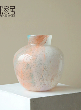 轻奢玻璃圆肚花瓶中古风彩色渐变插花花器客厅餐桌艺术装饰品摆件