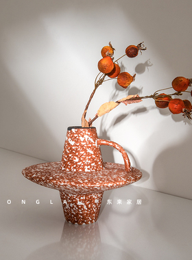 中古陶瓷花瓶摆件高级感家居装饰品艺术红色插花器新年过年装饰品