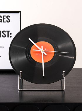 中古风唱片时钟客厅餐边柜斗柜陈设酒柜电视柜地台座钟装饰品摆件