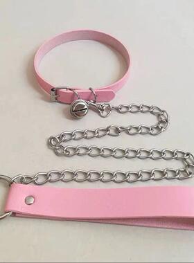 男生牵引绳情调铃铛项圈小众设计女母颈带狗链子性感女项链锁骨链