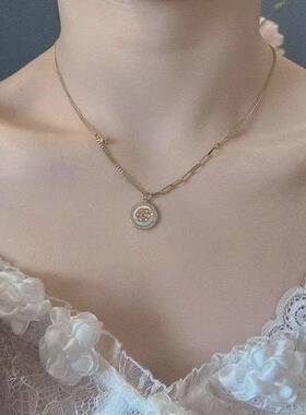 【贝母茶语项链】吊坠圆形轻奢百搭气质简约饰品金色女士锁骨链