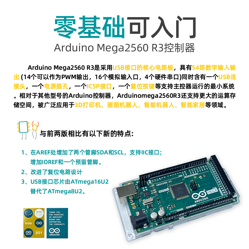 Arduino MEGA2560 R3编程套件主板单片机意大利原装进口官方正版 - 图0