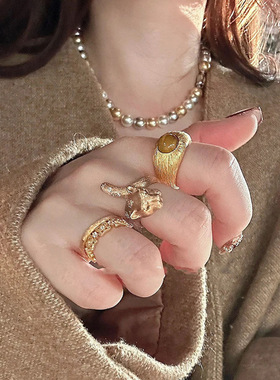 新品设计拉丝金钱豹戒指缎带指环