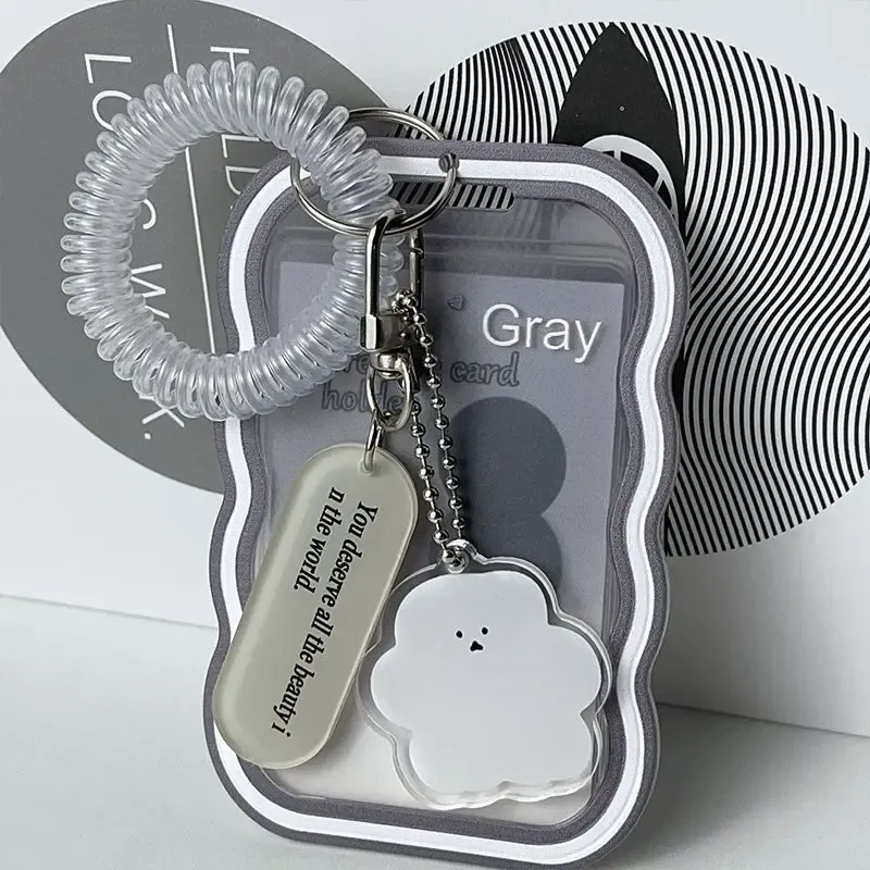身证防丢神器ins透明卡套学生公交双层饭卡学校弹簧挂件钥匙扣拍 - 图0