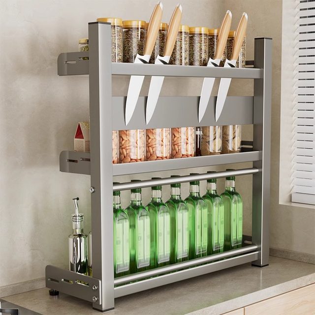 Adjustable height countertop kitchen storage rack