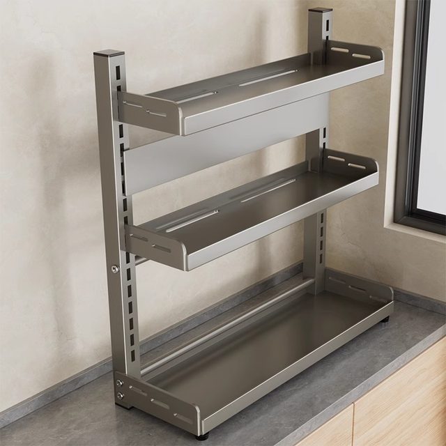 Adjustable height countertop kitchen storage rack