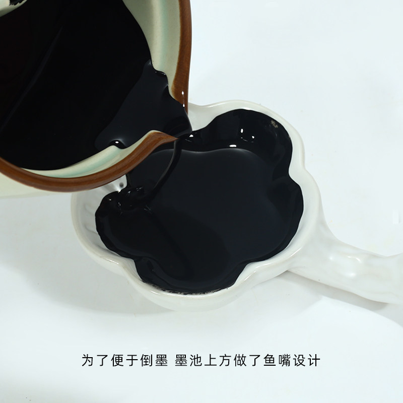 墨池墨盒墨盘毛笔陶瓷墨碟水碟墨水砚台书法专用带盖学生用文房四宝用品笔洗调色盘笔搁盛装墨汁笔山笔舔笔洗_虎窝淘