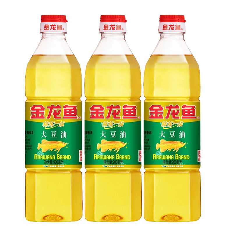 金龙鱼食用油 浸出精炼一级大豆油900mL*3宿舍家用炒菜小瓶便携装 - 图0