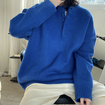 Klein blue sweater women 2022 Spring and autumn blouses the new loose and lazy set of lazy cover-knitted sweatshirt design feeling small