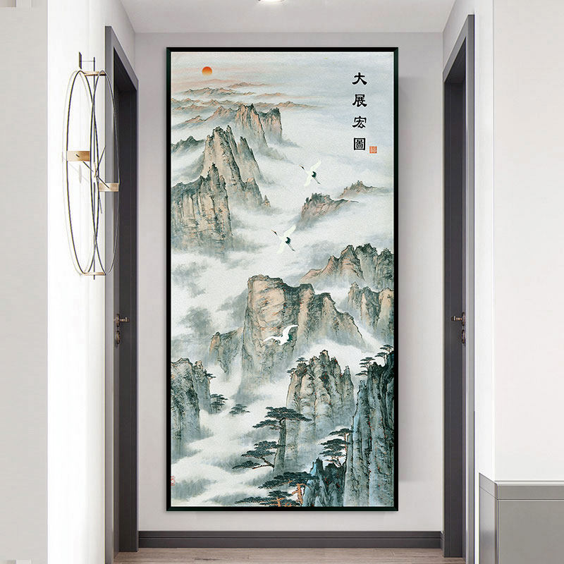 自粘山水画进门墙壁装饰画贴纸竖版壁画走廊过道玄关背景墙壁贴画,淘宝优惠券,粉丝福利购,淘宝优惠卷