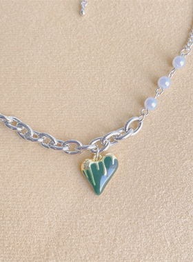 绿色爱心珍珠项链锁骨链