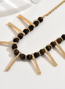 哥特风朋克链条黑色猫眼铆钉项链